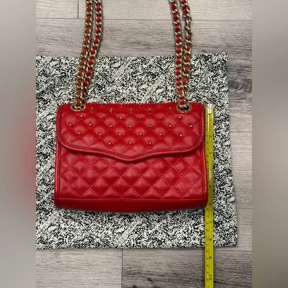 REBECCA MINKOFF Mini Studded/Quilted ‘Affair’ Chain Strap Bag Red w/ Gold Studs - Picture 5 of 11